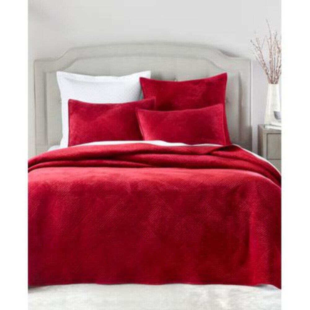 Charter Club Damask Coverlet Set Full/Queen Red Velvet with Shams 3-Pc BED79